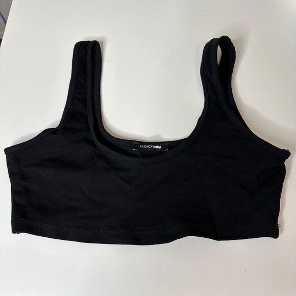 Fashion Nova Jet Black Stretch Square Neck Crop Tank Top Bralette Extra-Small XS - Picture 6 of 6